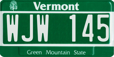 VT license plate WJW145