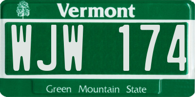 VT license plate WJW174
