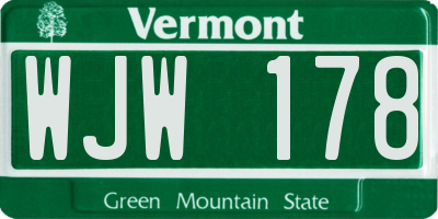 VT license plate WJW178