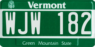 VT license plate WJW182