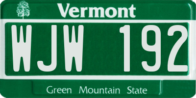 VT license plate WJW192