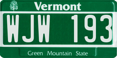 VT license plate WJW193
