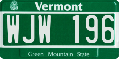 VT license plate WJW196