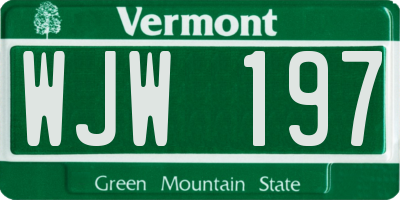 VT license plate WJW197