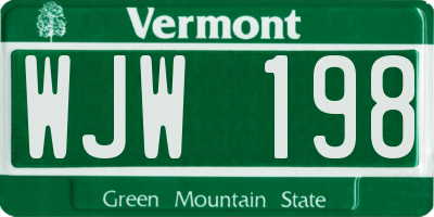VT license plate WJW198