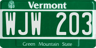 VT license plate WJW203