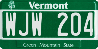 VT license plate WJW204