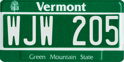 VT license plate WJW205