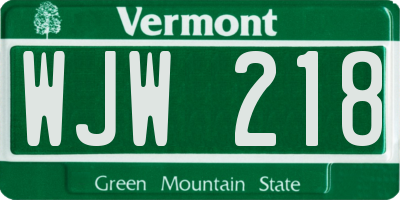 VT license plate WJW218
