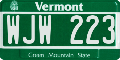 VT license plate WJW223