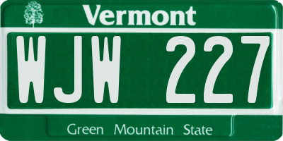 VT license plate WJW227