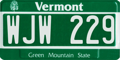 VT license plate WJW229
