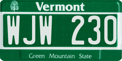 VT license plate WJW230