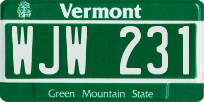 VT license plate WJW231