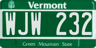 VT license plate WJW232