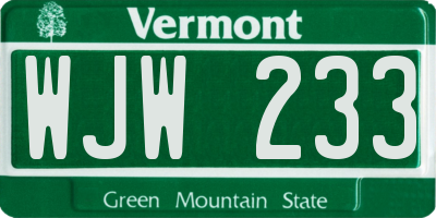 VT license plate WJW233