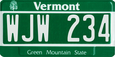 VT license plate WJW234