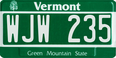 VT license plate WJW235