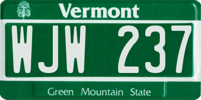 VT license plate WJW237
