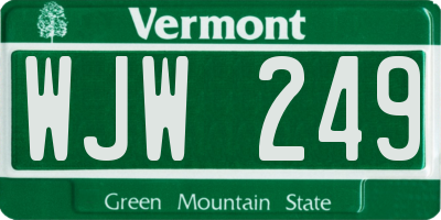 VT license plate WJW249