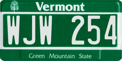 VT license plate WJW254