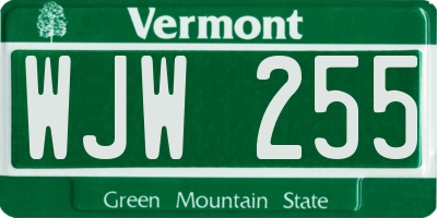 VT license plate WJW255