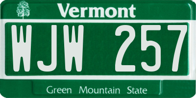 VT license plate WJW257