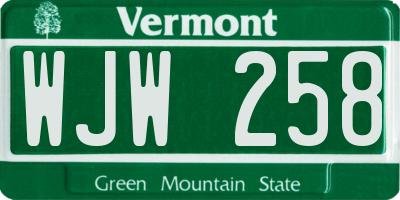 VT license plate WJW258