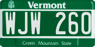 VT license plate WJW260