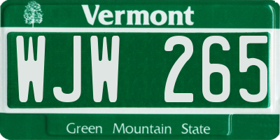 VT license plate WJW265