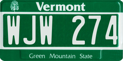 VT license plate WJW274