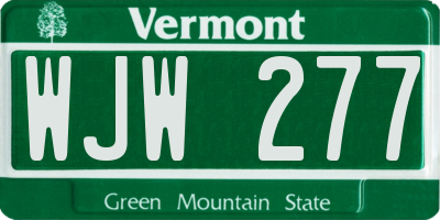 VT license plate WJW277