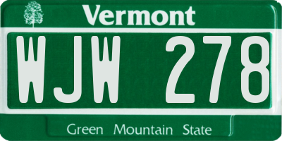 VT license plate WJW278