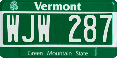 VT license plate WJW287