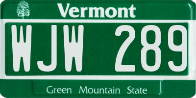 VT license plate WJW289