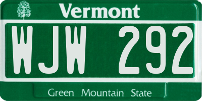 VT license plate WJW292