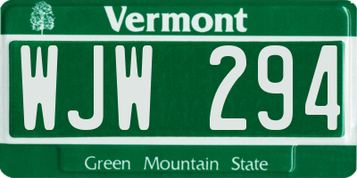 VT license plate WJW294
