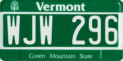 VT license plate WJW296