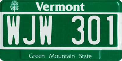 VT license plate WJW301