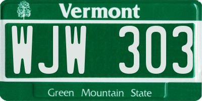 VT license plate WJW303