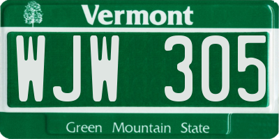 VT license plate WJW305