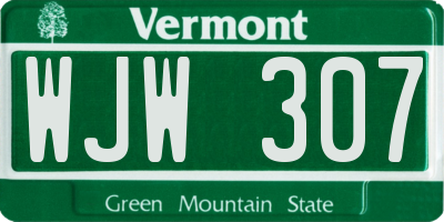 VT license plate WJW307
