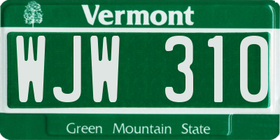 VT license plate WJW310