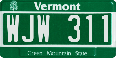 VT license plate WJW311