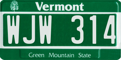 VT license plate WJW314