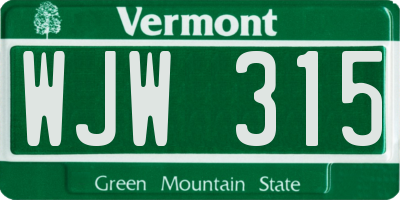 VT license plate WJW315