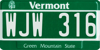 VT license plate WJW316