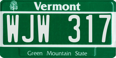 VT license plate WJW317