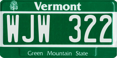 VT license plate WJW322