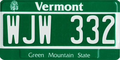 VT license plate WJW332